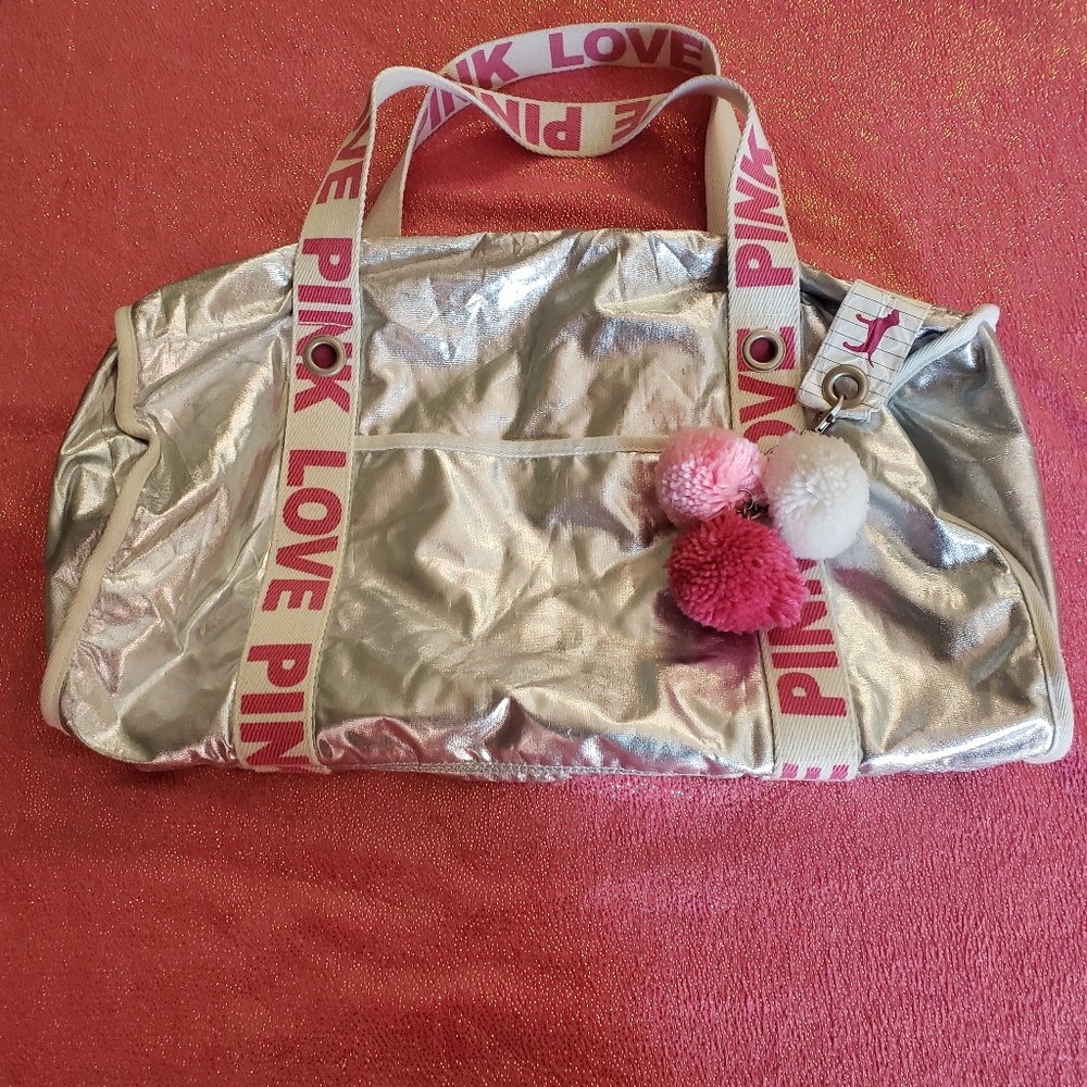 VS PINK 'Vintage' Metallic Silver Duffle Bag